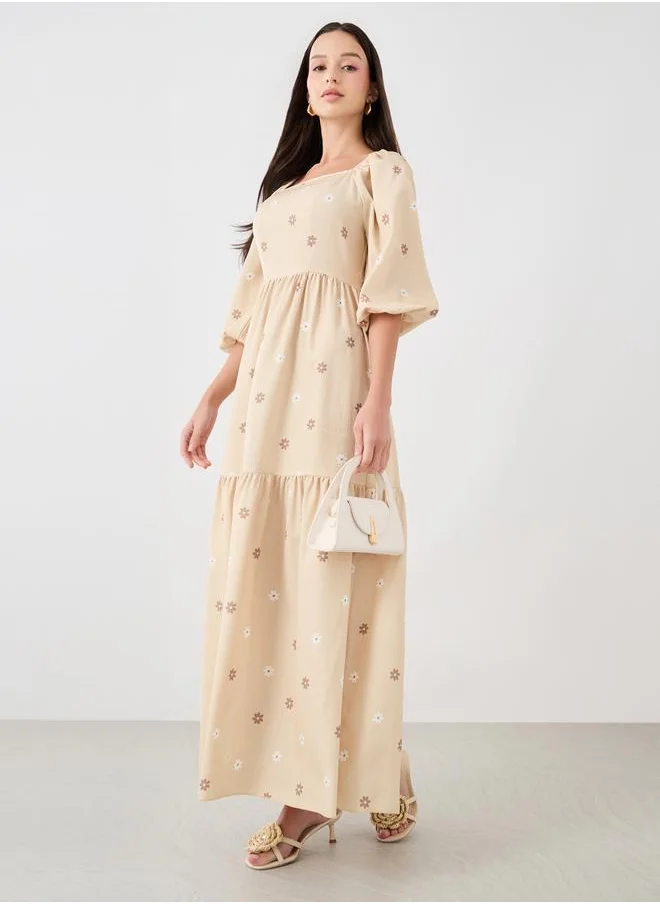Take Two Take Two Floral Print Square Neck Maxi Dress