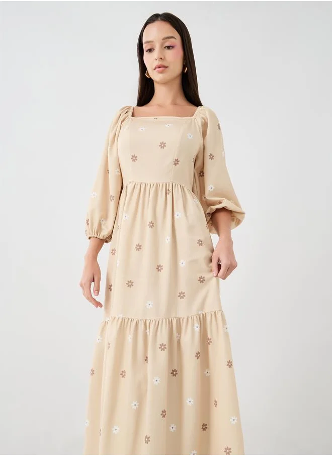 Take Two Take Two Floral Print Square Neck Maxi Dress