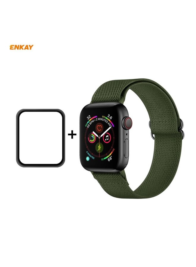Replacement Strap For Apple Watch Series 6/5/4/SE 40mm Hat-Prince ENKAY 2 in 1 Adjustable Flexible Polyester Wrist Watch Band + Full Screen Full Glue PMMA Curved HD Screen Protector Dark Green