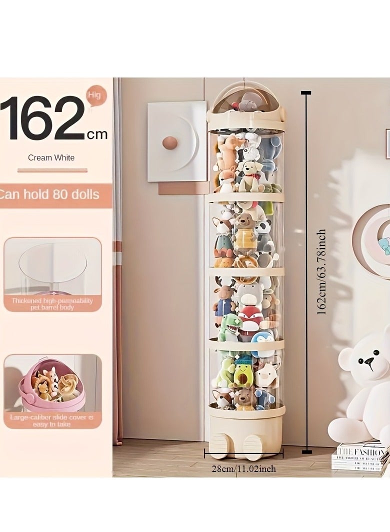 XiuWoo 1 Transparent multi-layer round flip-top acrylic doll storage box, waterproof plastic material, suitable for plush toys and puppets, decoration storage, round, gift packaging storage, white, 162cm  - Image 2
