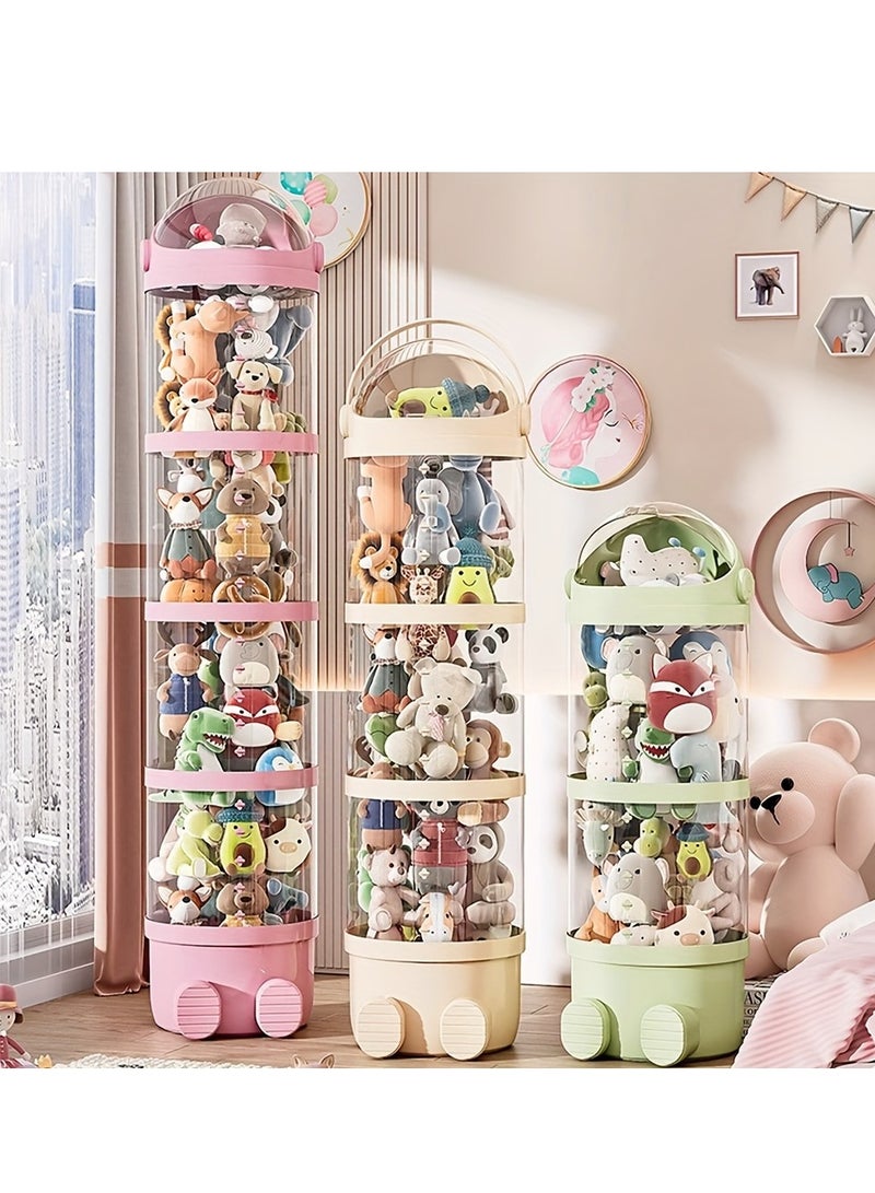 XiuWoo 1 Transparent multi-layer round flip-top acrylic doll storage box, waterproof plastic material, suitable for plush toys and puppets, decoration storage, round, gift packaging storage, white, 162cm  - Image 3