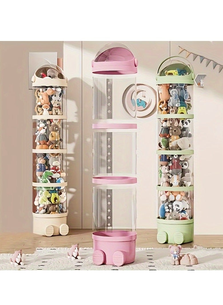 XiuWoo 1 Transparent multi-layer round flip-top acrylic doll storage box, waterproof plastic material, suitable for plush toys and puppets, decoration storage, round, gift packaging storage, white, 162cm  - Image 4