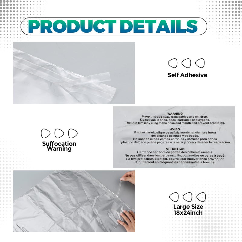 Tosstuki 200 Count 18 x 24 Self Seal Clear Poly Bags with Suffocation Warning Plastic Self Seal Clear Poly Bags Resealable Adhesive for Packaging Bedding Clothing T-shirts - Image 4