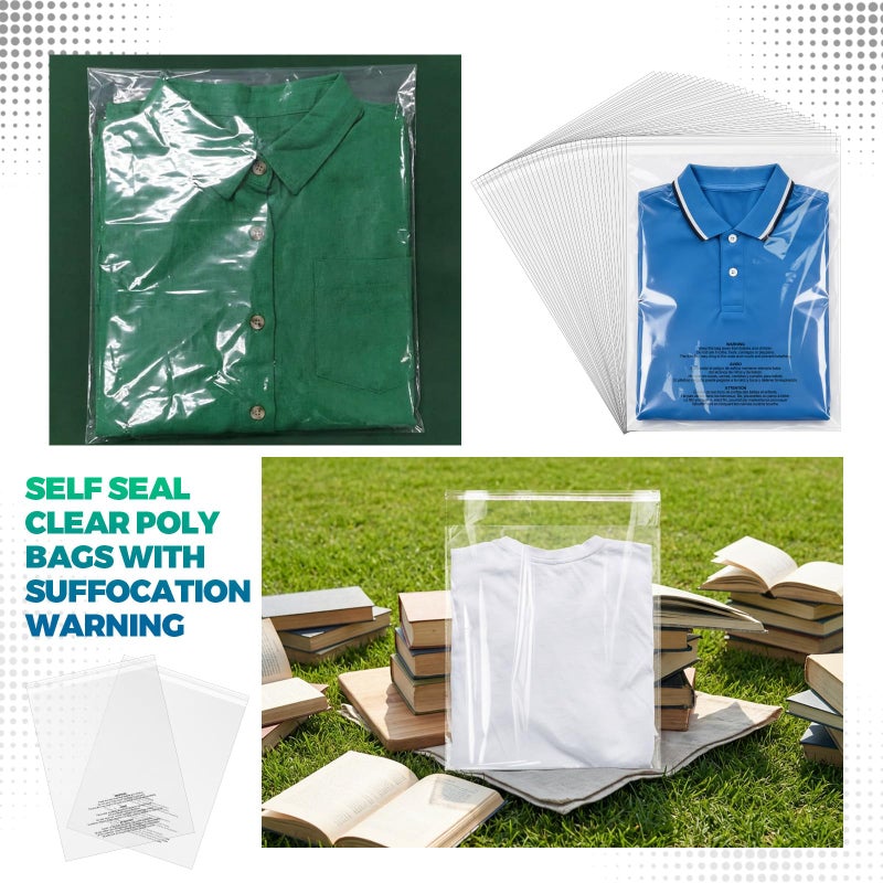Tosstuki 200 Count 18 x 24 Self Seal Clear Poly Bags with Suffocation Warning Plastic Self Seal Clear Poly Bags Resealable Adhesive for Packaging Bedding Clothing T-shirts - Image 5