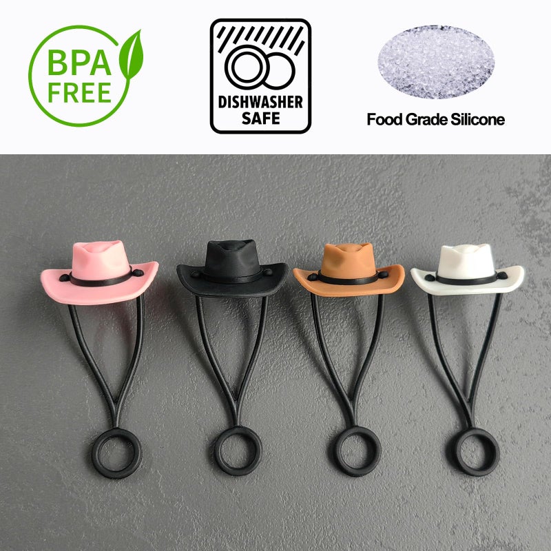 HomDsg 4 Pack Silicone Cowboy Hat Straw Covers Cap Compatible with Stanley Cup 30 40 oz, Cute Funny Tumbler Straw Topper Accessories for Man & Woman Christmas Gift - Image 5