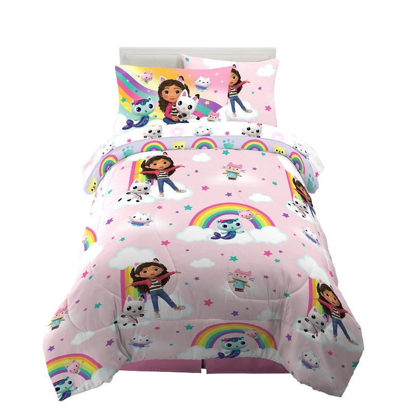 Franco Franco Gabbys Dollhouse Kids Bedding Super Soft Comforter and Sheet Set with Sham 5 Piece Twin Size Officially Licensed Product
