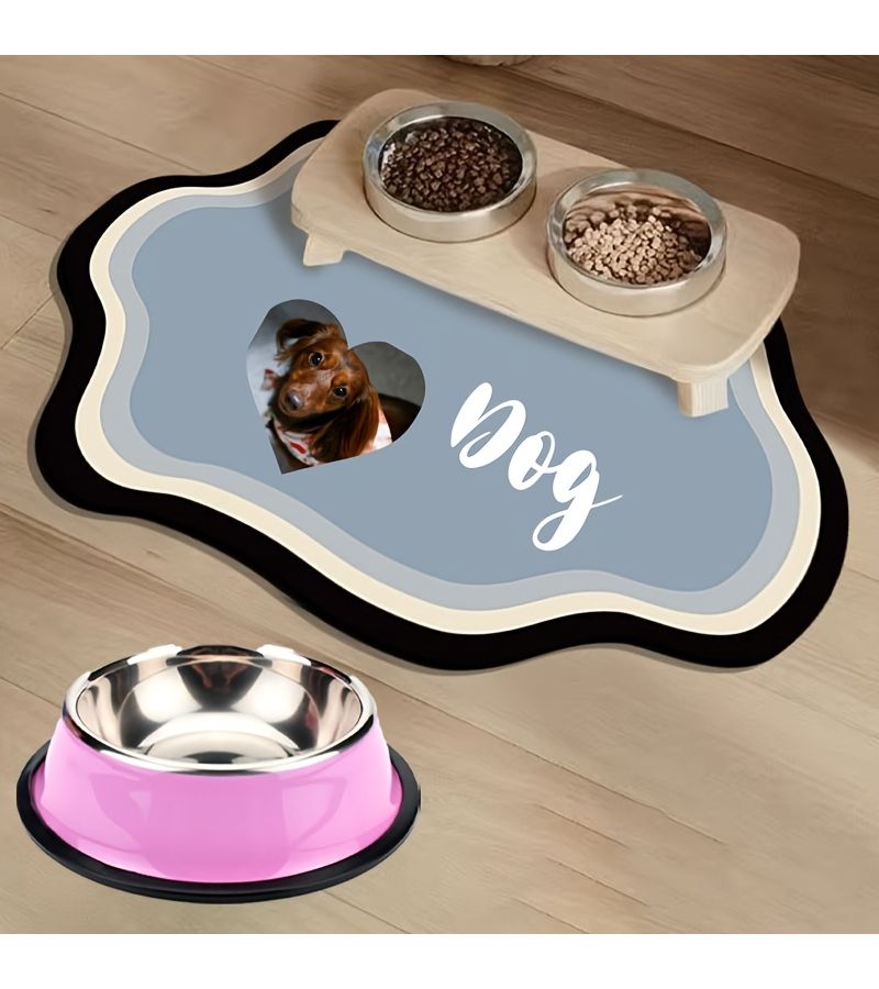 Blue Diatomite Pet Food Mat And Bowl Set Non Slip Feeding Mat For Dogs Cats Fish Tanks Durable Kitchen Dining Mat And Bowl For Pet Cafes Or Home Use Large Size - Image 1