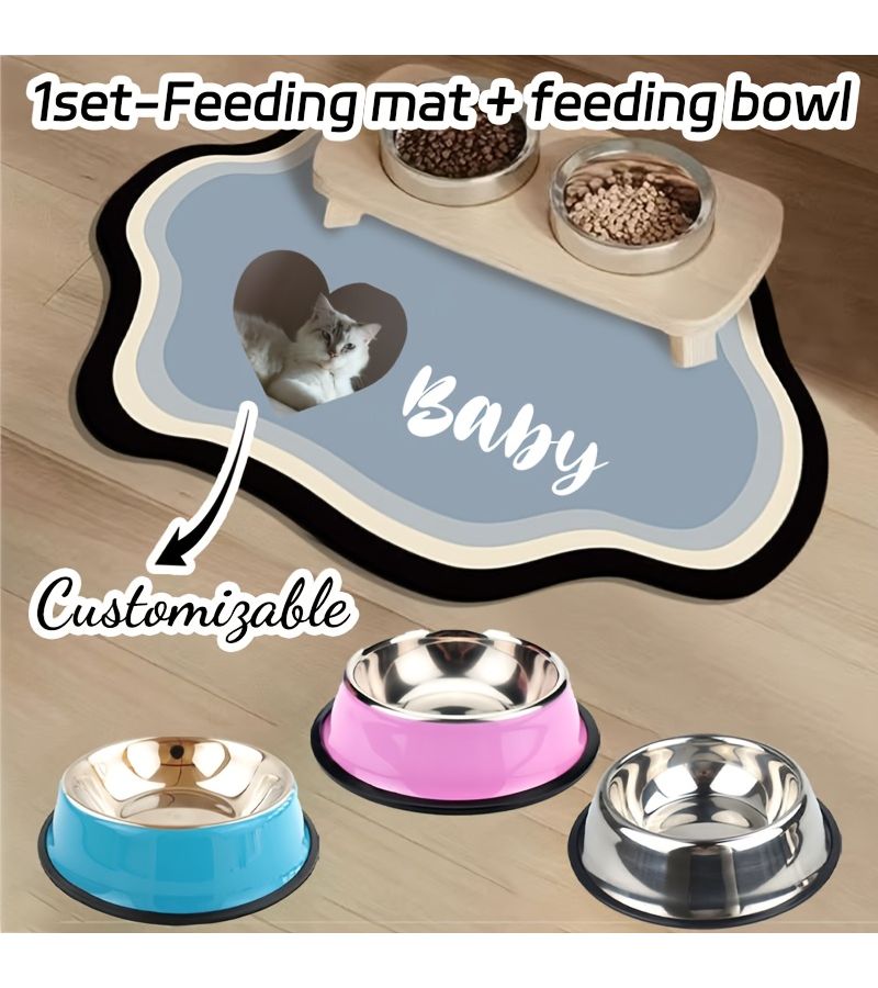 Blue Diatomite Pet Food Mat And Bowl Set Non Slip Feeding Mat For Dogs Cats Fish Tanks Durable Kitchen Dining Mat And Bowl For Pet Cafes Or Home Use Large Size - Image 2