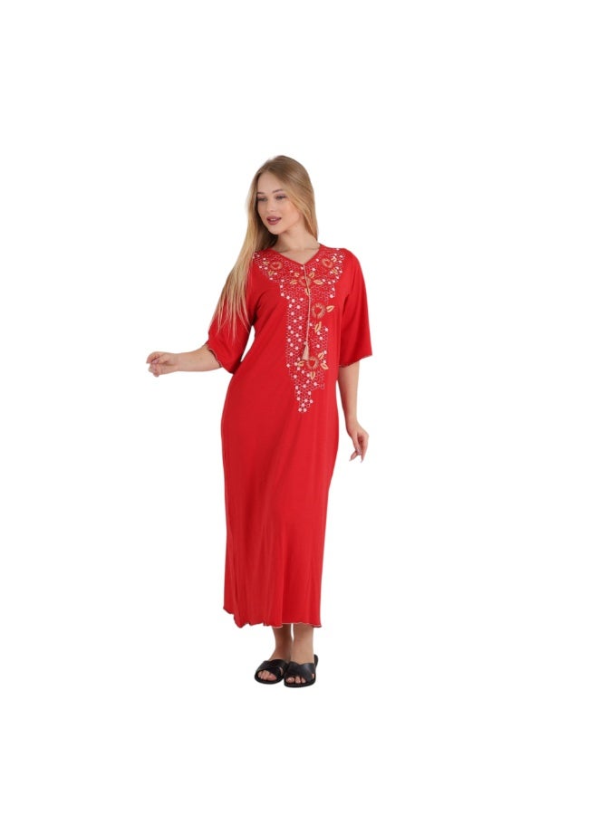 زيكوتكس  قميص نوم نسائي طويل من القطن مطرز – تطريز زهري أنيق فستان لبس منزلي بتفاصيل شرّاطة – مصنوع في مصر - Image 4