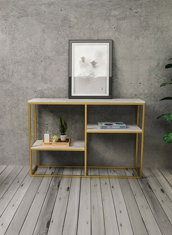 woodx Luxury Gold Frame Console Table with White Faux Marble Top  - Image 1
