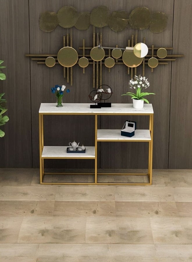 woodx Luxury Gold Frame Console Table with White Faux Marble Top  - Image 2