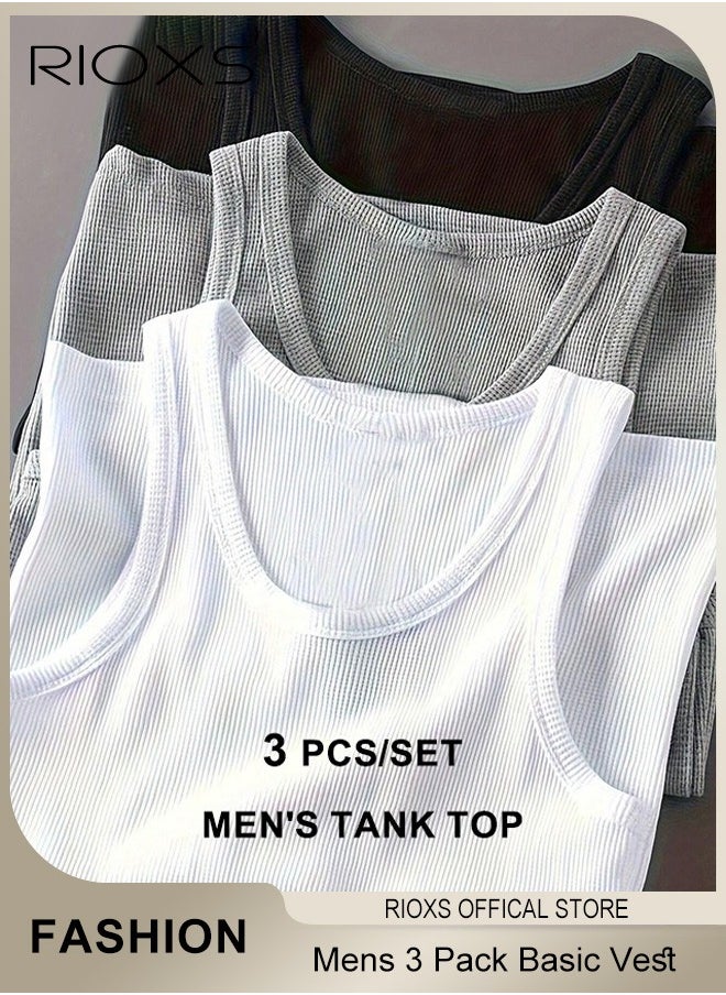 RIOXS - 3 Pack Basic Workout Tank Top Set for Men Athletic Muscle Tops Mens Bodybuilding Quick Dry Sleeveless T-Shirt - Image 1
