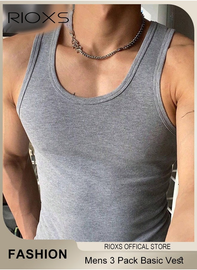 RIOXS - 3 Pack Basic Workout Tank Top Set for Men Athletic Muscle Tops Mens Bodybuilding Quick Dry Sleeveless T-Shirt - Image 1