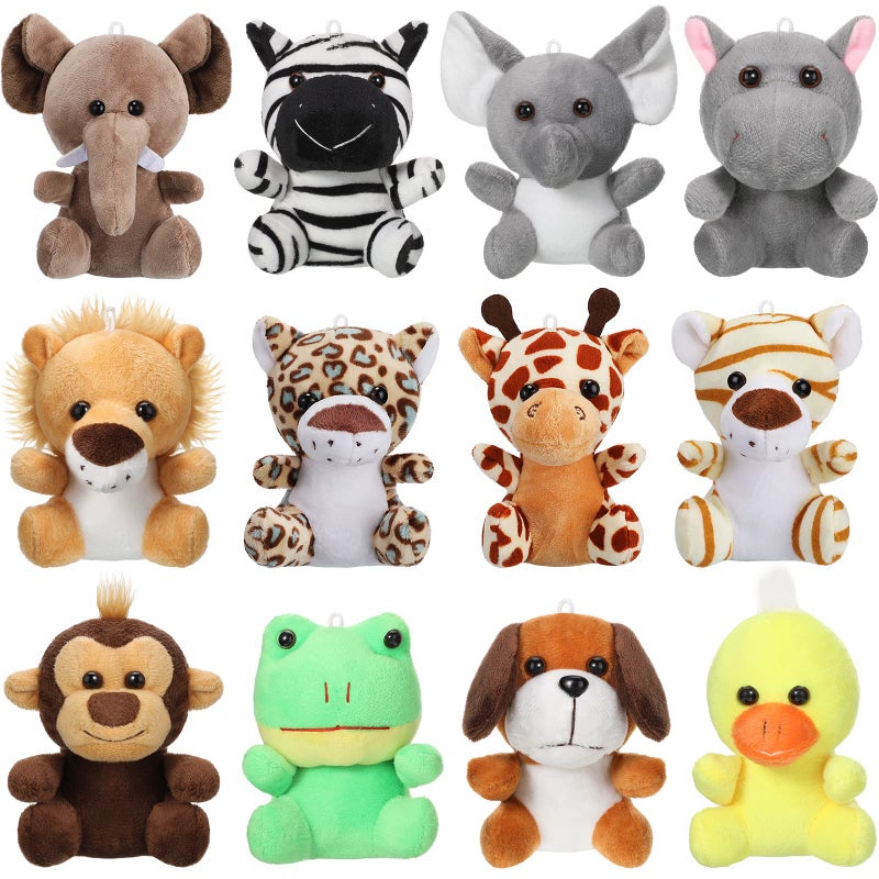 Skylety 12 Pieces Mini Stuffed Animals 4.8 Inch Cute Safari Plush Toys Elephant Lion Giraffe Tiger Puppy Zebra Duck for Jungle Animal Themed Parties Teacher Student Award Prizes - Image 1