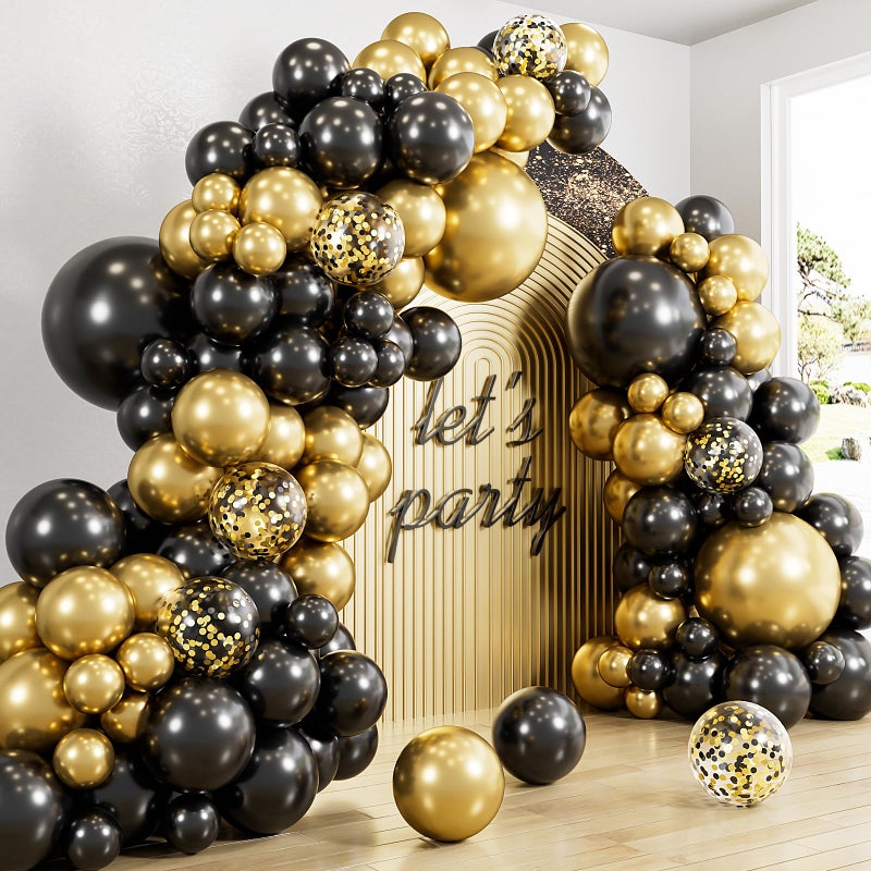 Haolongfa Black and Gold Balloons Arch Garland Kit 129 Pcs 1812105 In Black Gold and Confetti Balloon Graduation Balloons Arch kit for Graduation 2026 DecorationsBirthday Retirement Anniversary - Image 2