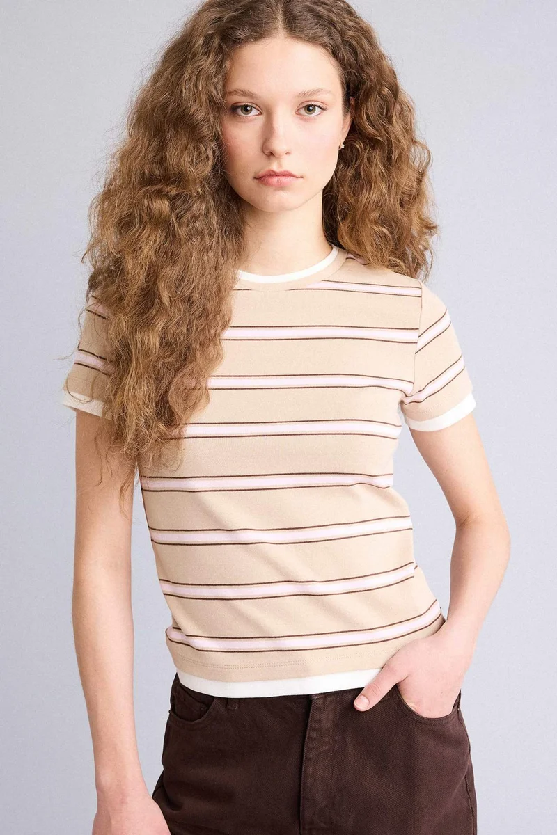 ديفاكتو Regular Fit Crew Neck Ribana Short Sleeve T-Shirt