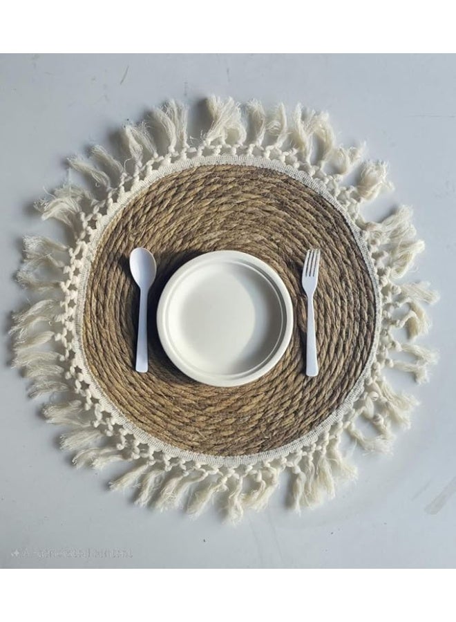 Round Farmhouse Style Handwoven Grass Placemats – Eco-Friendly Natural Fiber Table Mats with Tassel Edge – Durable Rustic Kitchen & Dining Decor for Daily Use & Holidays set of 6 - Image 4