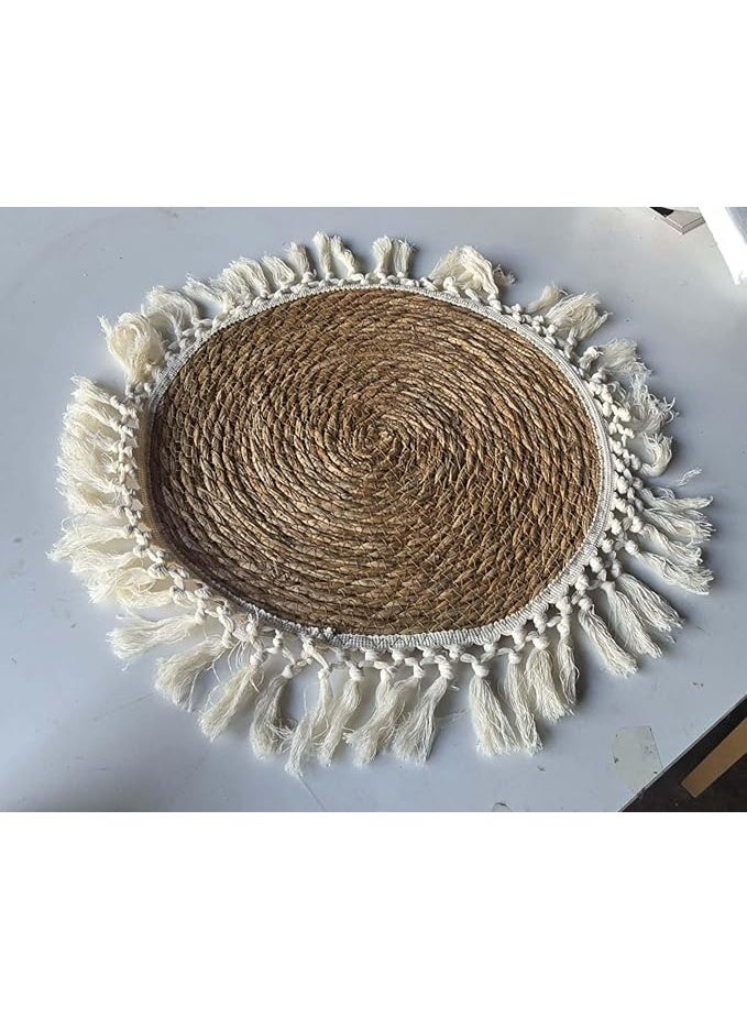 Round Farmhouse Style Handwoven Grass Placemats – Eco-Friendly Natural Fiber Table Mats with Tassel Edge – Durable Rustic Kitchen & Dining Decor for Daily Use & Holidays set of 6 - Image 1