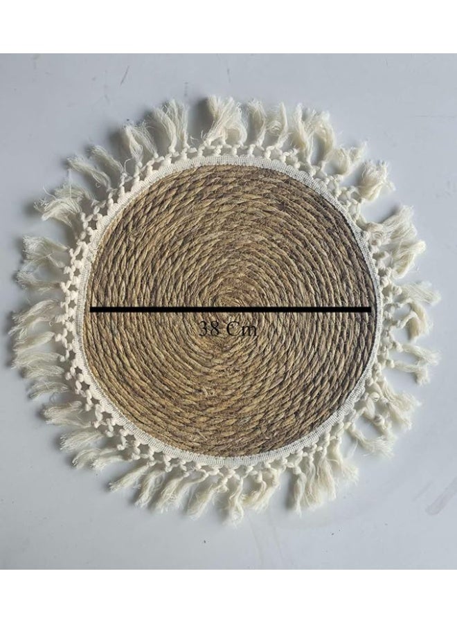 Round Farmhouse Style Handwoven Grass Placemats – Eco-Friendly Natural Fiber Table Mats with Tassel Edge – Durable Rustic Kitchen & Dining Decor for Daily Use & Holidays set of 6 - Image 5