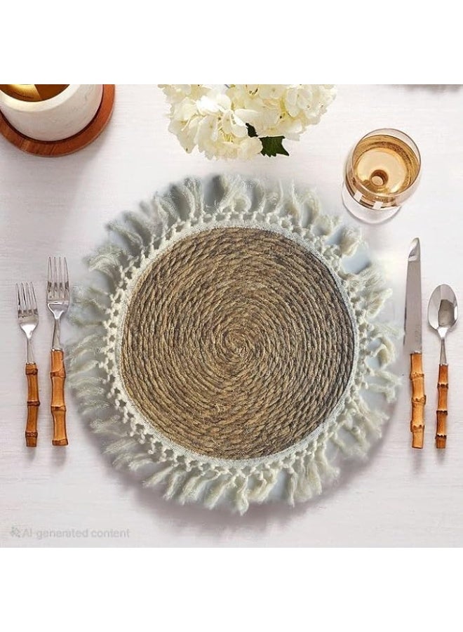 Round Farmhouse Style Handwoven Grass Placemats – Eco-Friendly Natural Fiber Table Mats with Tassel Edge – Durable Rustic Kitchen & Dining Decor for Daily Use & Holidays set of 6 - Image 3