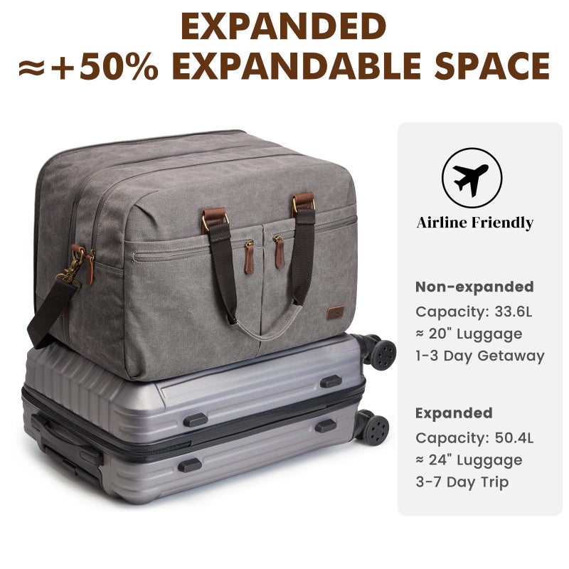 S-ZONE Expandable Duffle Bag for Travel 33L 50L Canvas Weekender Overnight Bags Men Women - Image 2