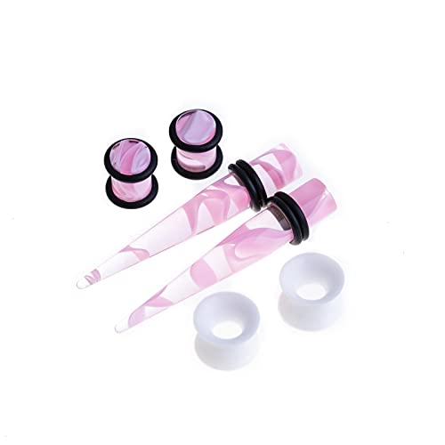 Memsion Ear Stretching Kit 50 Pieces Earrings 14Gauges-00Gauges Earrings Acrylic Tapers Plugs Silicone Tunnels Ear Gauges Expander Set Body Piercing kit Piercing Jewelry Marble Pink Color - Image 3