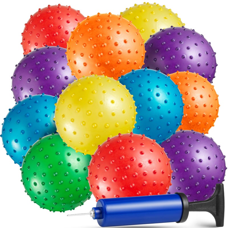 Bedwina Mini Knobby Balls Pack of 12 Bulk 5 Inch Sensory Balls and Spiky Massage Stress Balls with Pump Fun Bouncy Ball Party Favors - Image 2