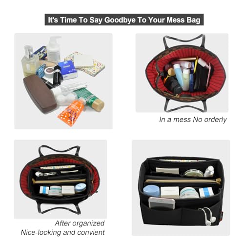 OMYSTYLE Black Organizer Insert, Felt Tote Bag Organizer Insert with 5 Sizes, Handbag Dividers for Inside Purse, Compatible with Longchamp, Neverful, Speedy and More - Image 4