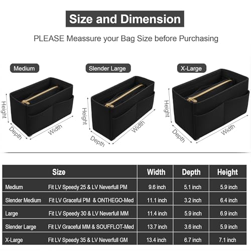 OMYSTYLE Black Organizer Insert, Felt Tote Bag Organizer Insert with 5 Sizes, Handbag Dividers for Inside Purse, Compatible with Longchamp, Neverful, Speedy and More - Image 2