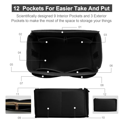 OMYSTYLE Black Organizer Insert, Felt Tote Bag Organizer Insert with 5 Sizes, Handbag Dividers for Inside Purse, Compatible with Longchamp, Neverful, Speedy and More - Image 3