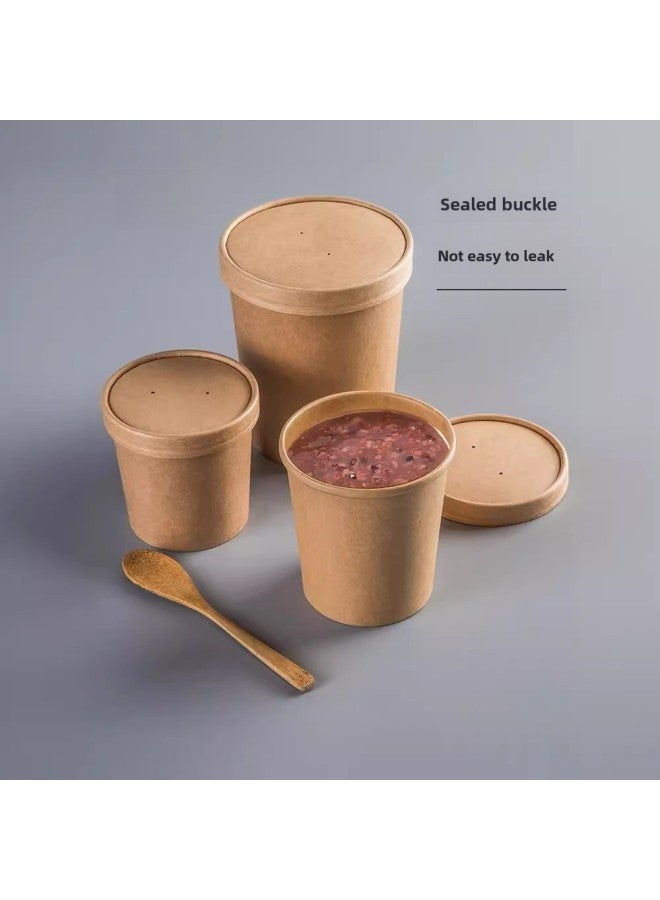 Disposable Paper Bowl Meal Box Kraft Paper Soup Bucket Round Bucking Box Without Lid Take-away Box Bucking Bowl Soup Bowl Porridge Cup-Color:12-ounce White Porridge Bucket Without Lid - Image 5