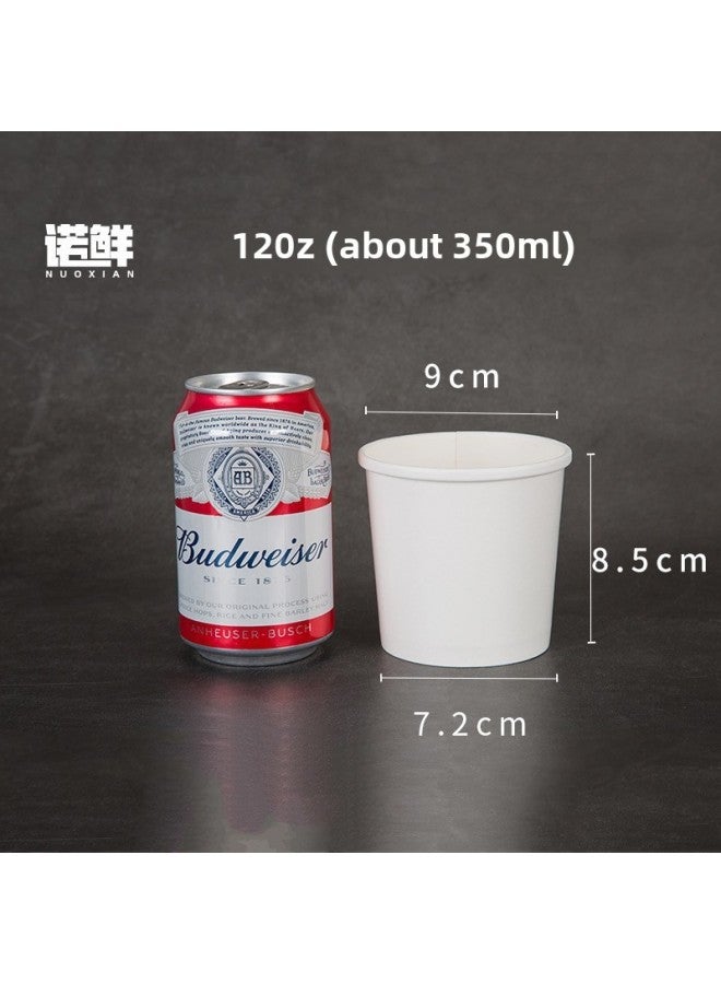 Disposable Paper Bowl Meal Box Kraft Paper Soup Bucket Round Bucking Box Without Lid Take-away Box Bucking Bowl Soup Bowl Porridge Cup-Color:12-ounce White Porridge Bucket Without Lid - Image 1