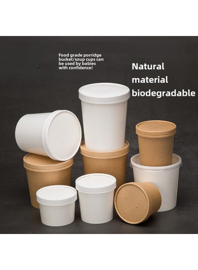 Disposable Paper Bowl Meal Box Kraft Paper Soup Bucket Round Bucking Box Without Lid Take-away Box Bucking Bowl Soup Bowl Porridge Cup-Color:12-ounce White Porridge Bucket Without Lid - Image 2