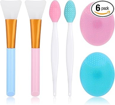 WLLHYF 6 Pieces Silicone Face Scrubber Exfoliating Brush Lip Mask Brush Exfoliator Blackhead Soft Facial Skin Care Cleansing Brush Tool Accessories for Women Girl All Skin Types - Image 1