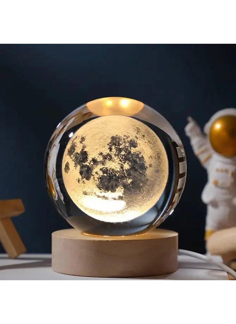 By-Lamp Crystal Glass Globe Moon Lamp Wooden USB Base  - Image 1