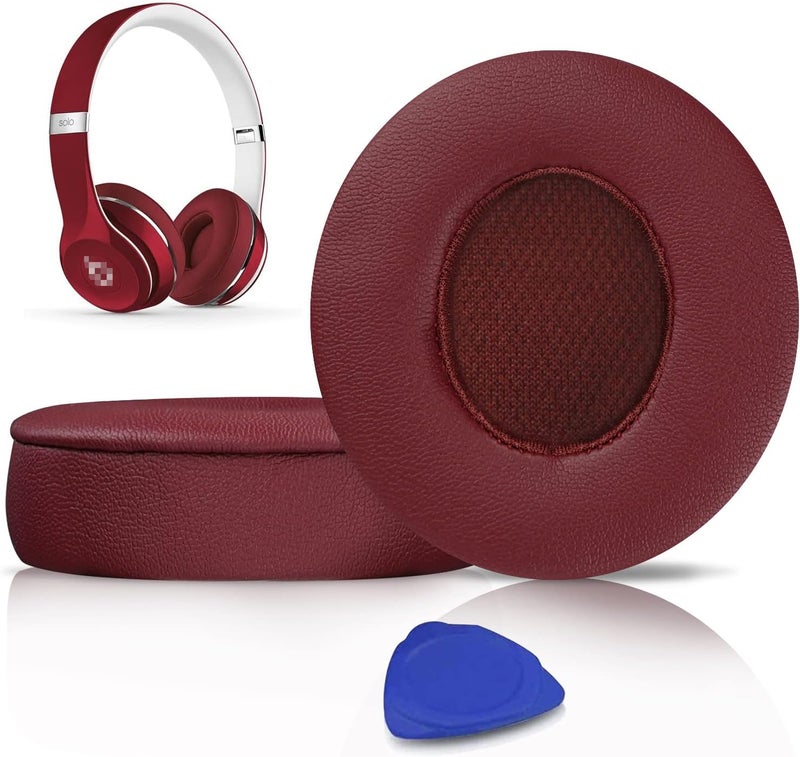 SoloWIT Earpads Cushions Replacement for Beats Solo 2 & Solo 3 Wireless On-Ear Headphones, Solo2 Solo3 Ear Pads with Soft Protein Leather, Added Thickness - Burgundy - Image 1