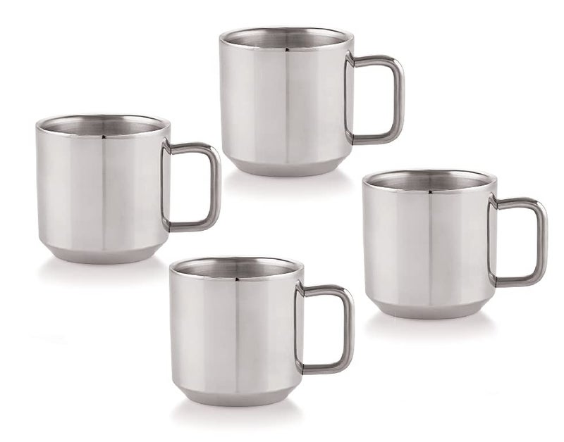 FINALITY Stainless Steel Double Wall 70MM Tea Cup with Pyramid Coaster Set of 12 Color Silvercapacity100 ml - Image 2