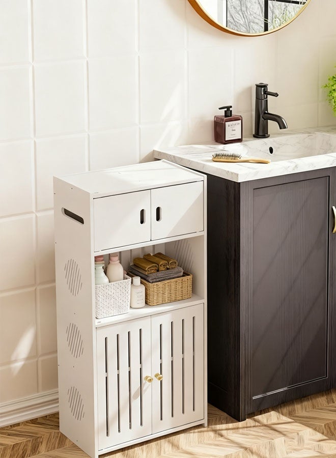 Waterproof Bathroom Storage Cabinet with Double Door,Storage Rack,Large Capacity,Suitable for Kitchen, Bathroom, Toilet,Bathroom Organizer White 36x22x75 cm - Image 1