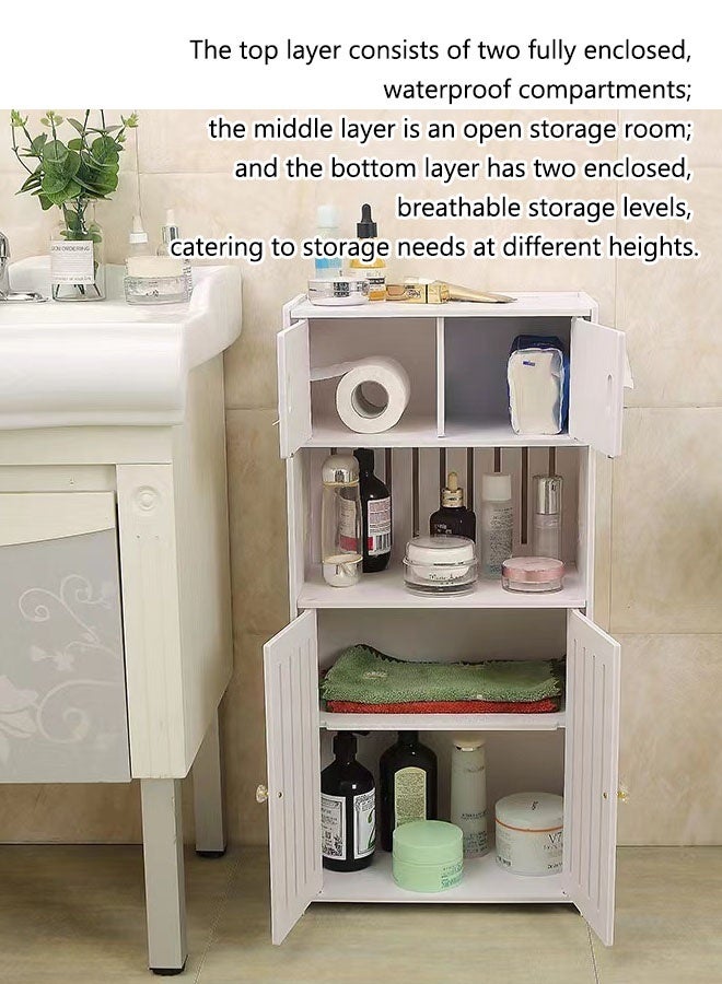 Waterproof Bathroom Storage Cabinet with Double Door,Storage Rack,Large Capacity,Suitable for Kitchen, Bathroom, Toilet,Bathroom Organizer White 36x22x75 cm - Image 5
