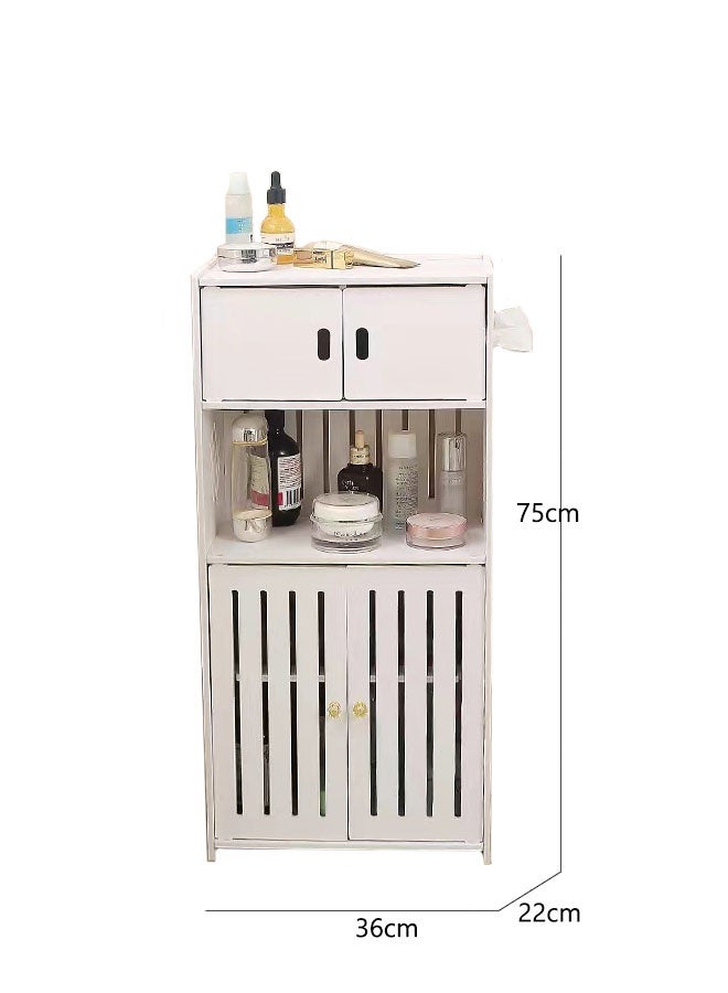 Waterproof Bathroom Storage Cabinet with Double Door,Storage Rack,Large Capacity,Suitable for Kitchen, Bathroom, Toilet,Bathroom Organizer White 36x22x75 cm - Image 2
