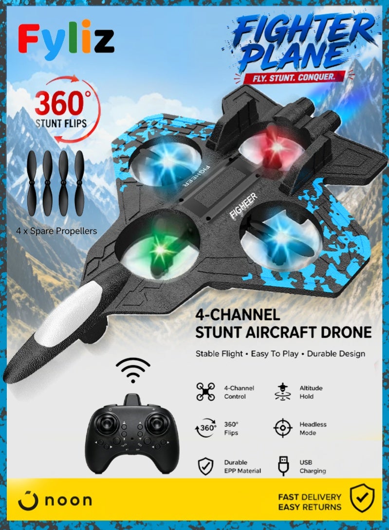 Fyliz RC Plane Remote Control Airplane Fighter Jet Quadcopter Helicopter Aircraft Toy with LED Lights Auto Hover 3D Flip 2.4GHz for Kids Beginners ﻿ - Image 1