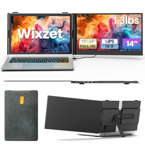 Wixzet Laptop Screen Extender, Ultra-Thin 14" FHD 1080P IPS Portable Monitor for 13"-17" Laptop, 1.3lbs Lightweight Dual Monitor Extender, Plug & Play for Wins/Mac/Android/Chrome - Image 1
