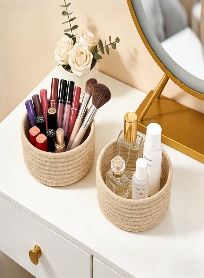 Dahey 4 Pcs Small Woven Baskets Set, Mini Cotton Rope Storage Bins for Organizing, Cute Tiny Round Decorative Baskets for Toys, Nursery Living Room Bathroom Home Decor, Beige - Image 4