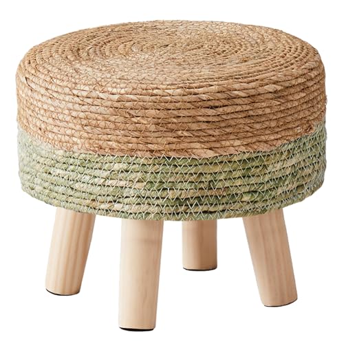 Cpintltr Ottoman Natural Seagrass Footrest Poufs Hand Weave Round Foot Stool for Couch Desk Soft Step Stool Padded Foot Rest with Pine Legs for Living Room Bedroom NaturalGreen