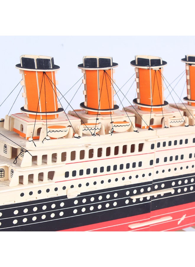 Adult Large Ship Titanic Model Wooden 3D Jigsaw Puzzle Brain Burning Assembled Ornament Toy-Color:Titanic-no Steps-gift Box  - Image 3