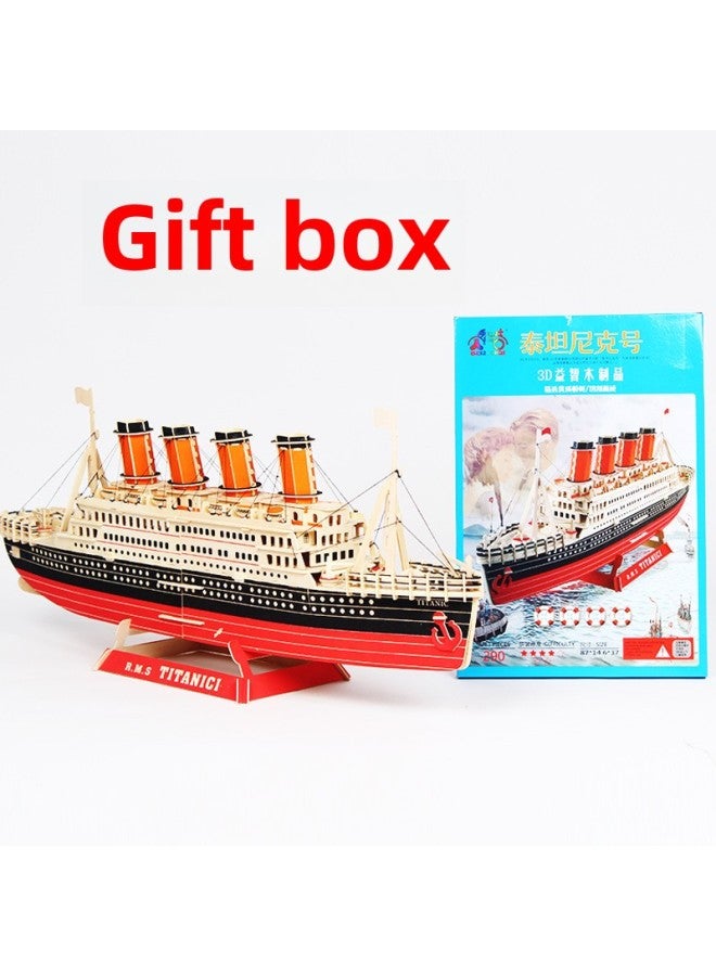 Adult Large Ship Titanic Model Wooden 3D Jigsaw Puzzle Brain Burning Assembled Ornament Toy-Color:Titanic-no Steps-gift Box  - Image 1