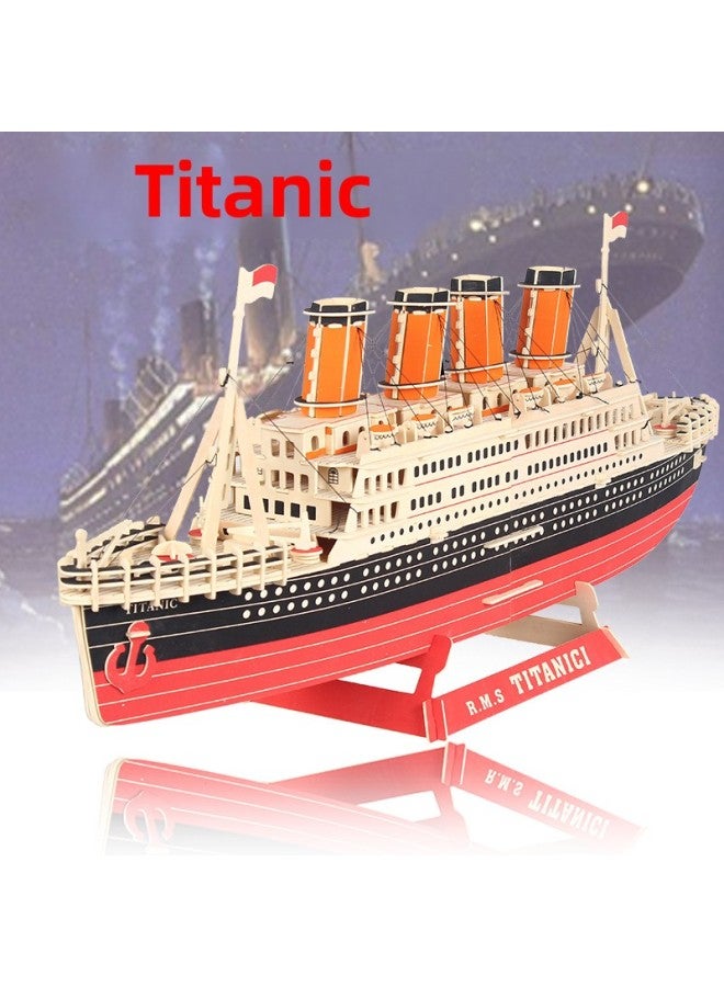 Adult Large Ship Titanic Model Wooden 3D Jigsaw Puzzle Brain Burning Assembled Ornament Toy-Color:Titanic-no Steps-gift Box  - Image 2