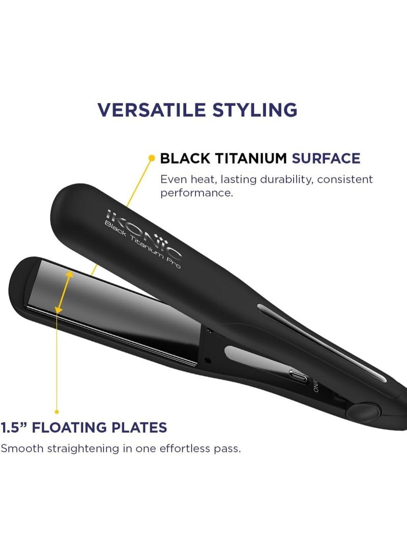 Ikonic Black Titanium Pro Hair Straightener, Professional Dual Titanium Floating Plates, Auto Shut Off function, Instant Heat Up (BTP) - Image 2
