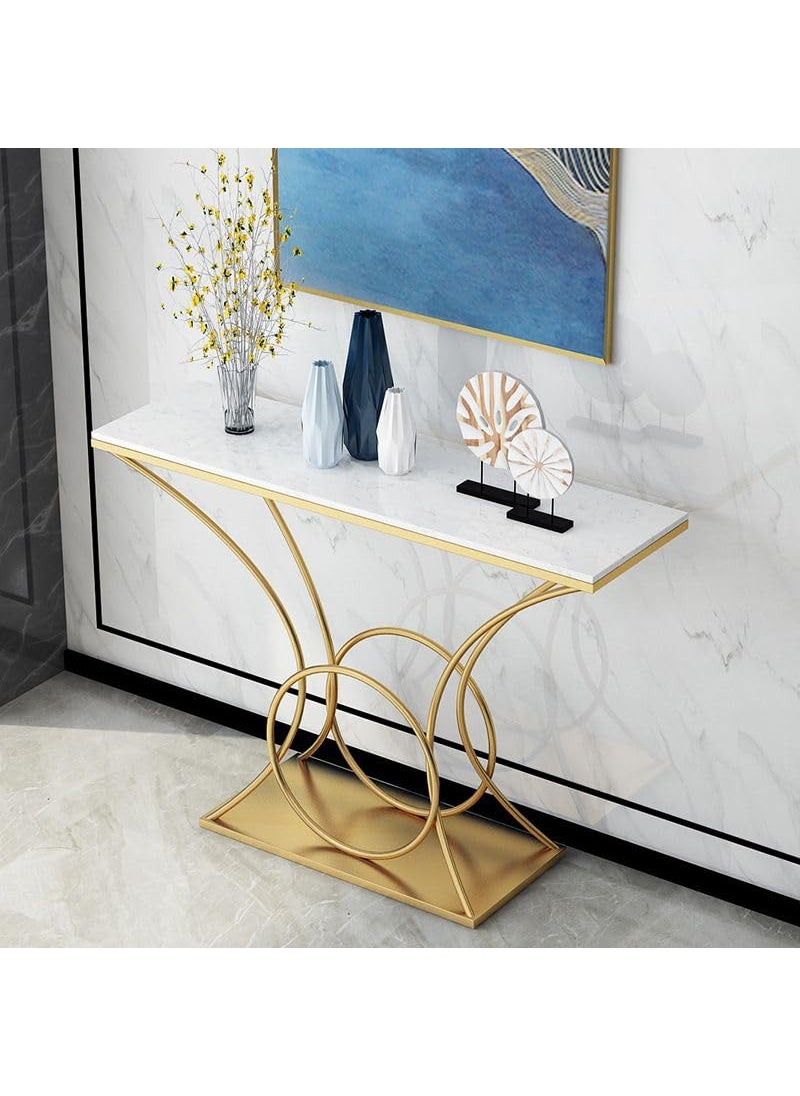 Online Decor Shoppee Online Decor Shoppee Elegant Console Table Wood and Metal with Marble Look top Console Tables for Living Room Bedroom and Entryway Hallway Side Tables for Room Decor etc White  - Image 1