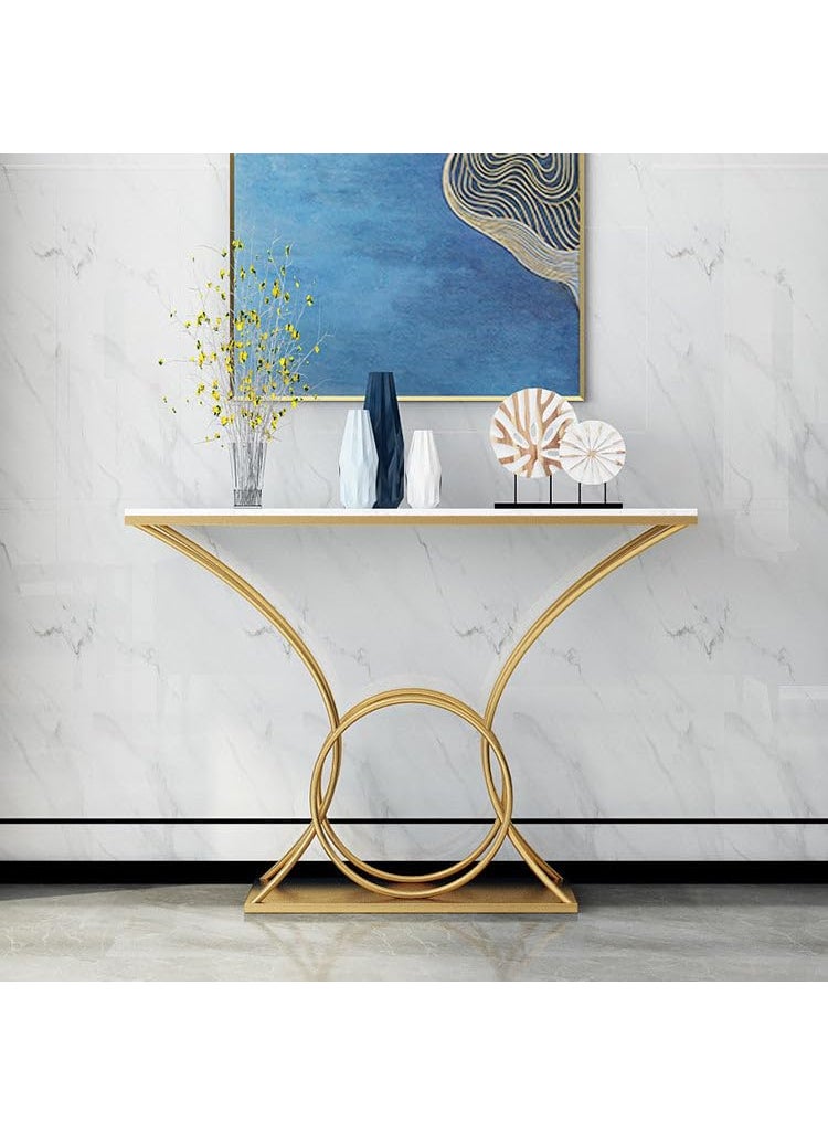 Online Decor Shoppee Online Decor Shoppee Elegant Console Table Wood and Metal with Marble Look top Console Tables for Living Room Bedroom and Entryway Hallway Side Tables for Room Decor etc White  - Image 2